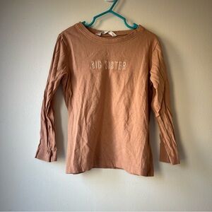 🌼 5/$25 Big Sister Long Sleeve Shirt Girls 5-6Y | 100% Cotton Neutral Tan Top